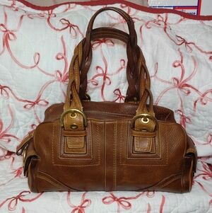 Women’s Braided Handle Leather Satchel Bag -tabacco Brown
